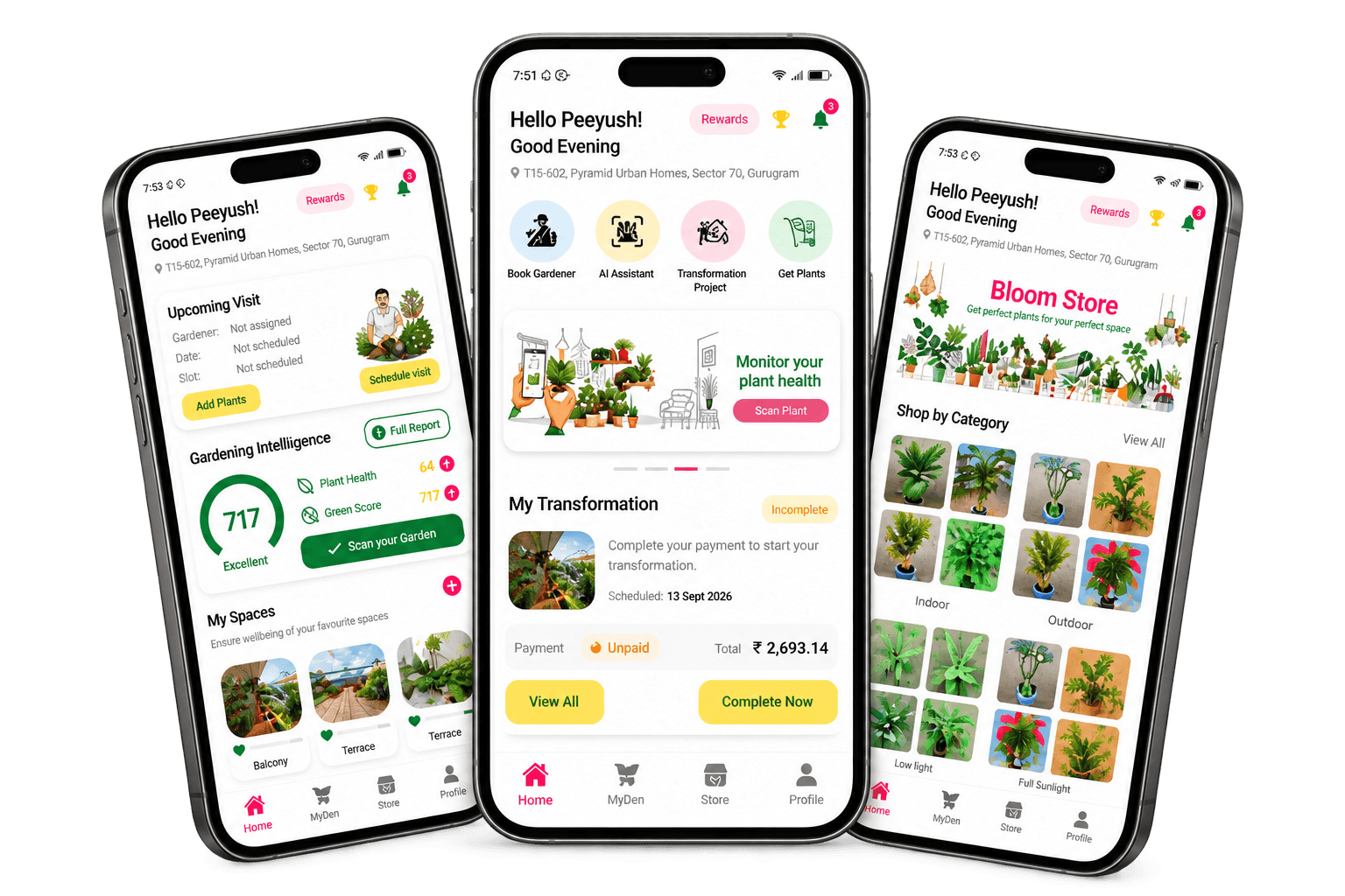 Blooming Den App Features & Screens Mockup