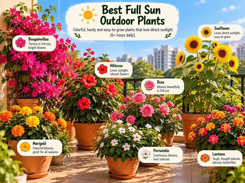 Hardy full-sun outdoor plants thriving in bright sunlight