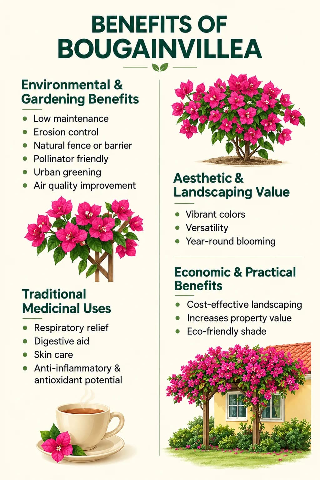 Colourful Bougainvillea growing in an outdoor garden