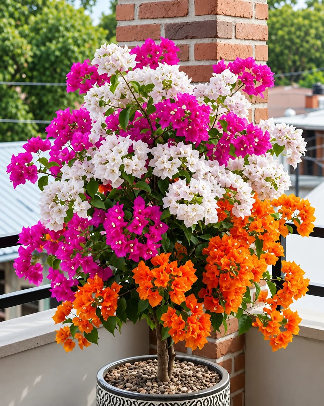 Close-up of colourful Bougainvillea flowers and bracts