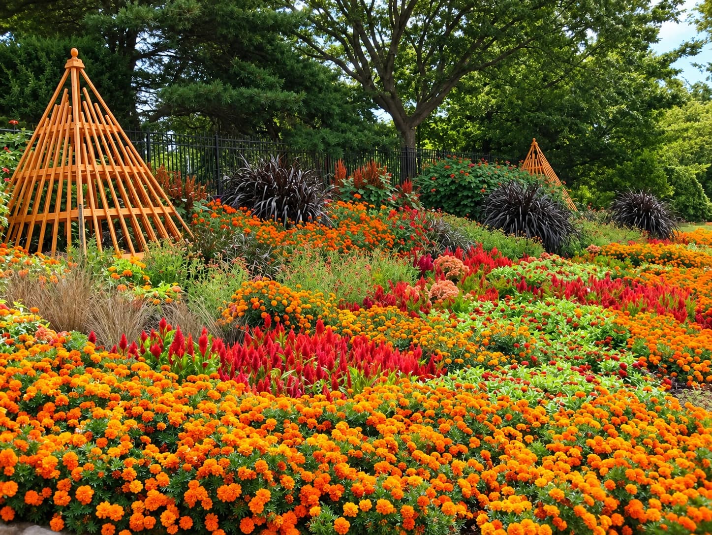 Marigold plants growing in a home garden