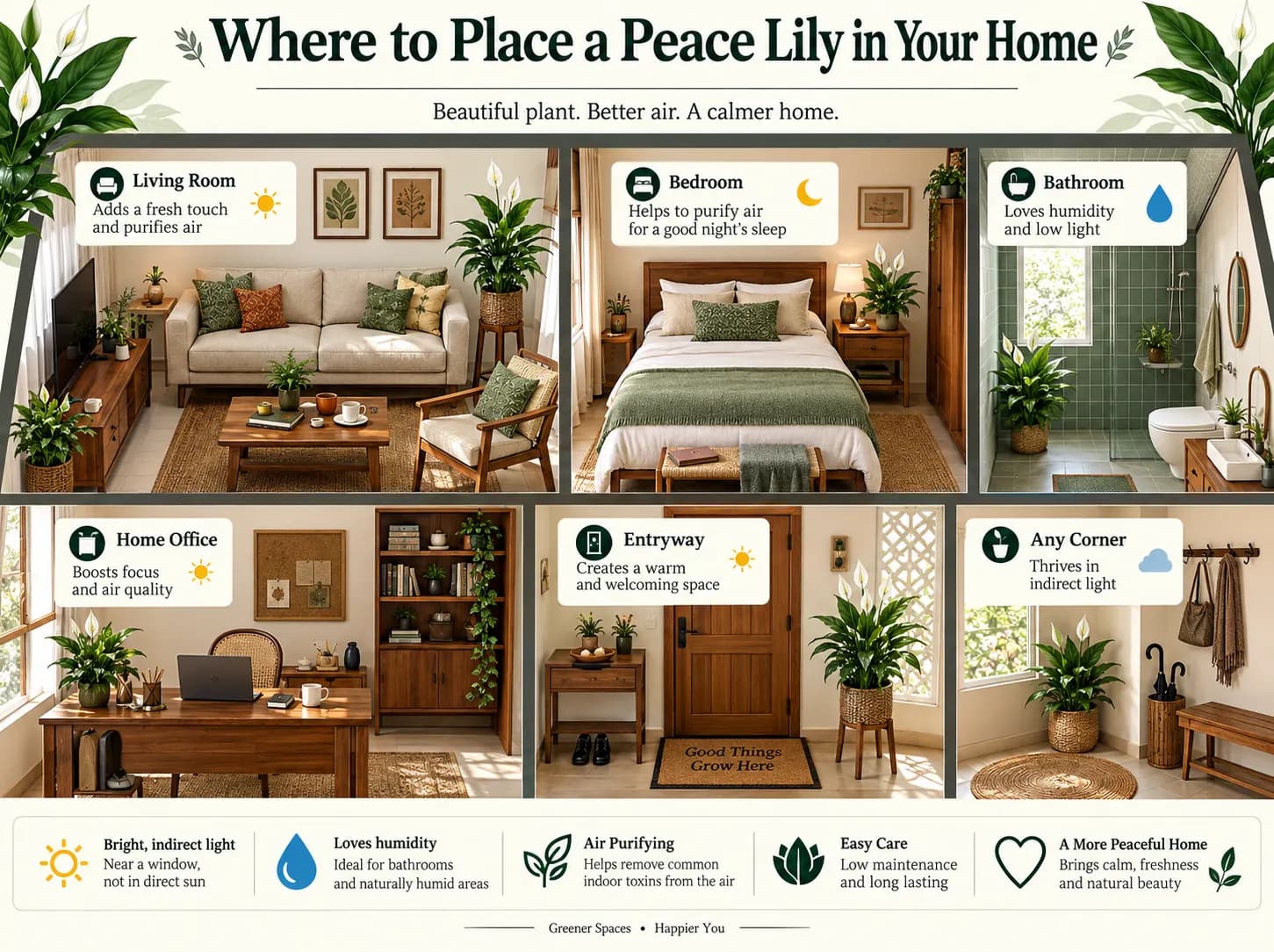 Peace Lily placed in an indoor living space