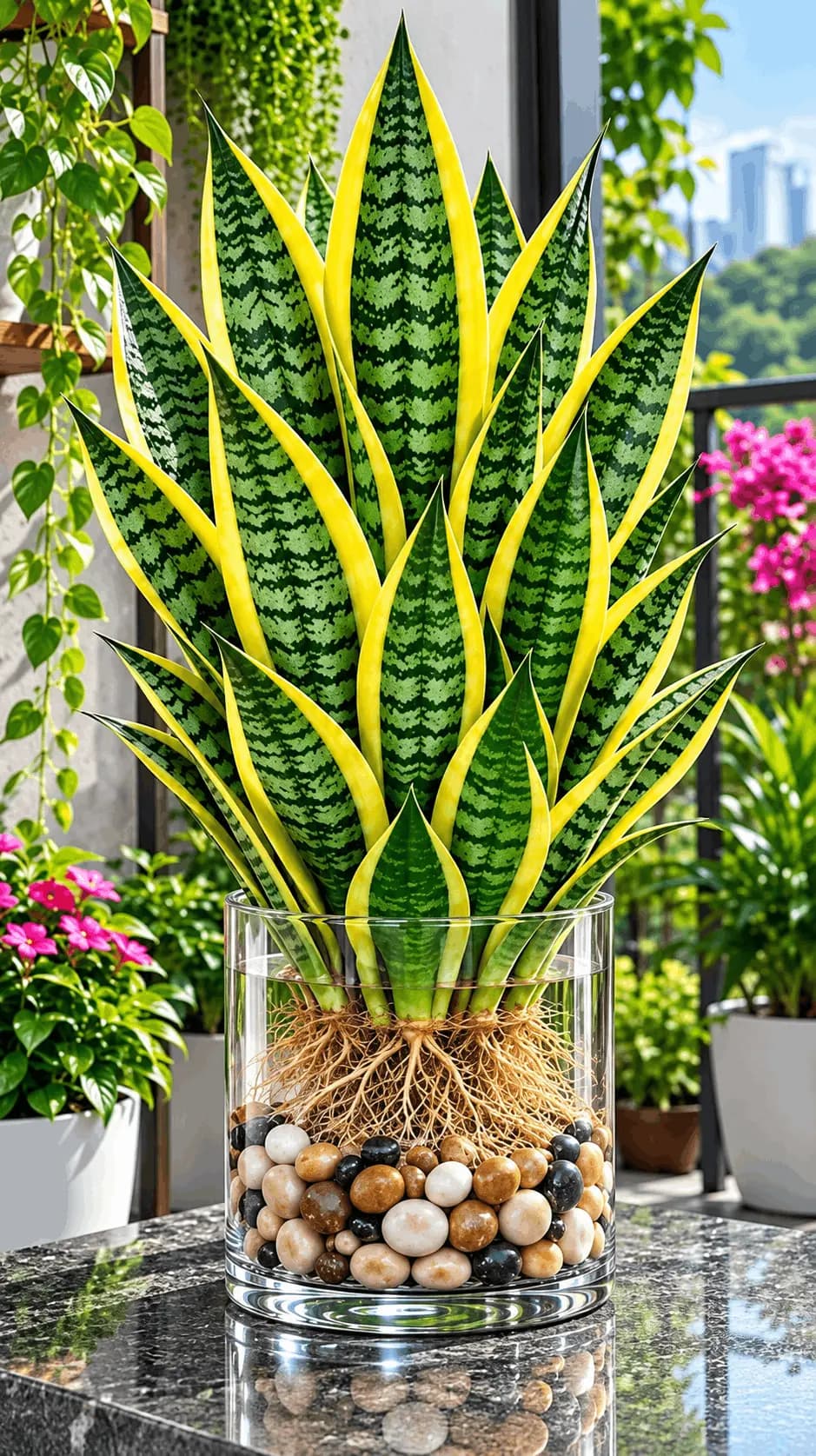 Snake Plant care guide image showing a healthy indoor plant