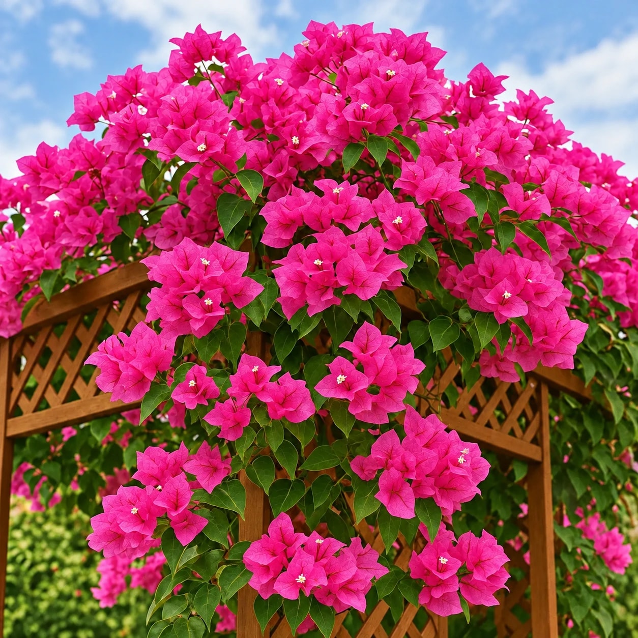 Bougainvillea glabra with colourful flowers and green foliage
