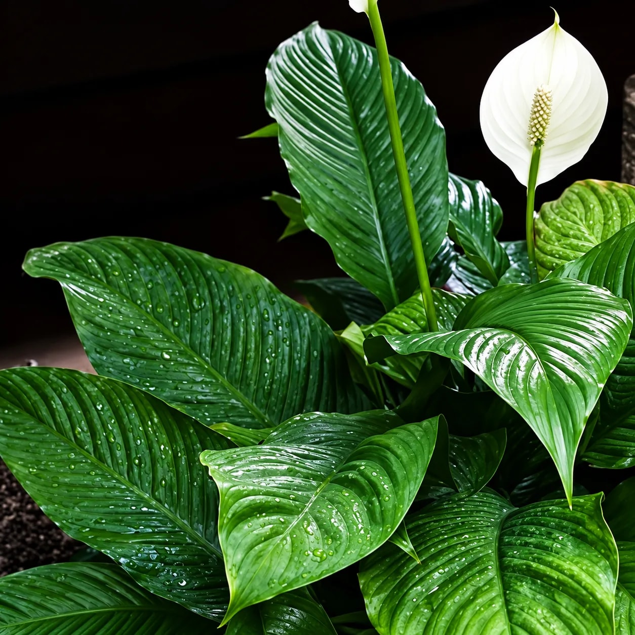 Mauna Loa Peace Lily with green foliage and white flowers