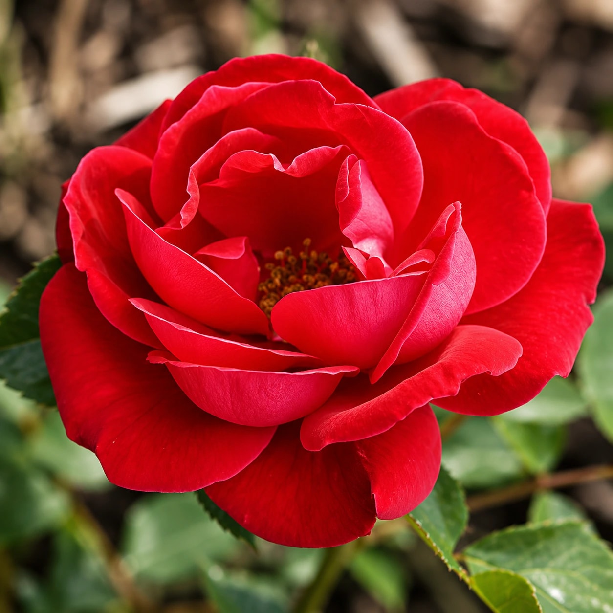 Healthy Rose plant with colourful flowers growing outdoors