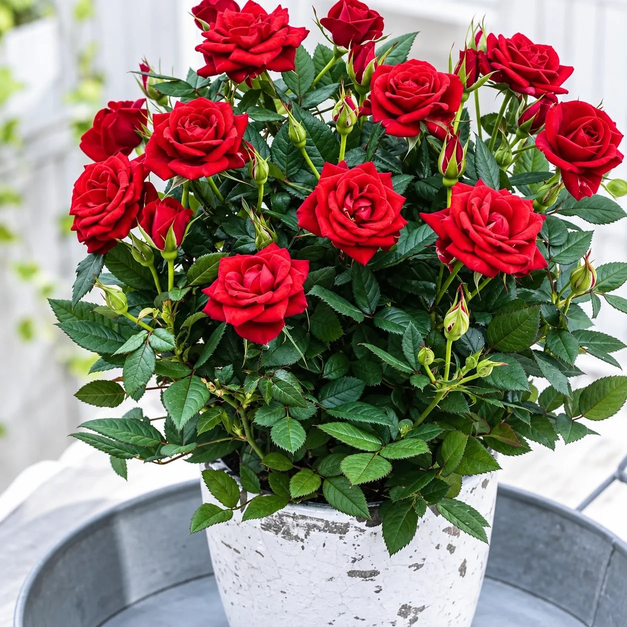 Miniature rose growing in a container
