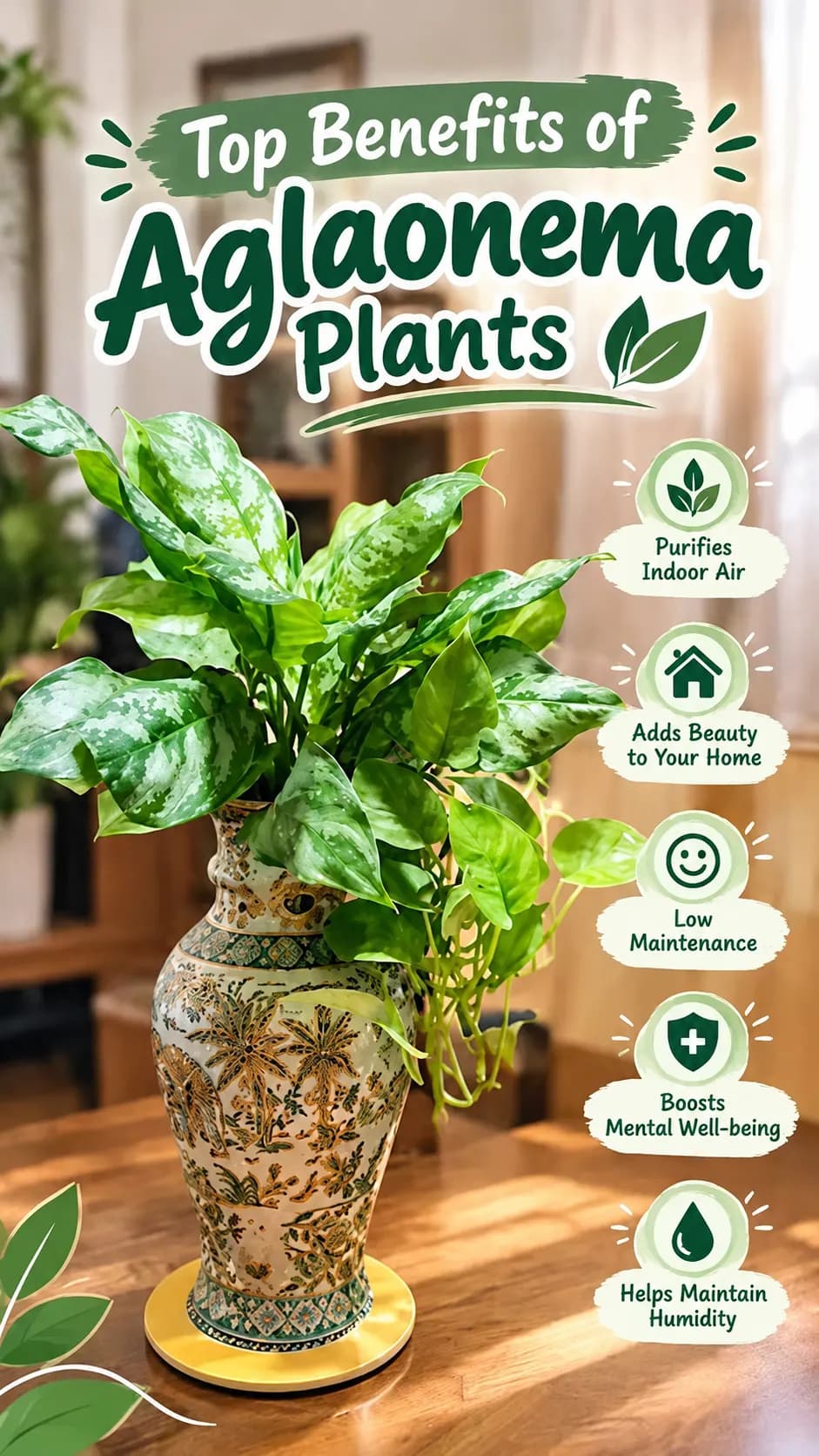 Healthy Aglaonema plant displayed indoors